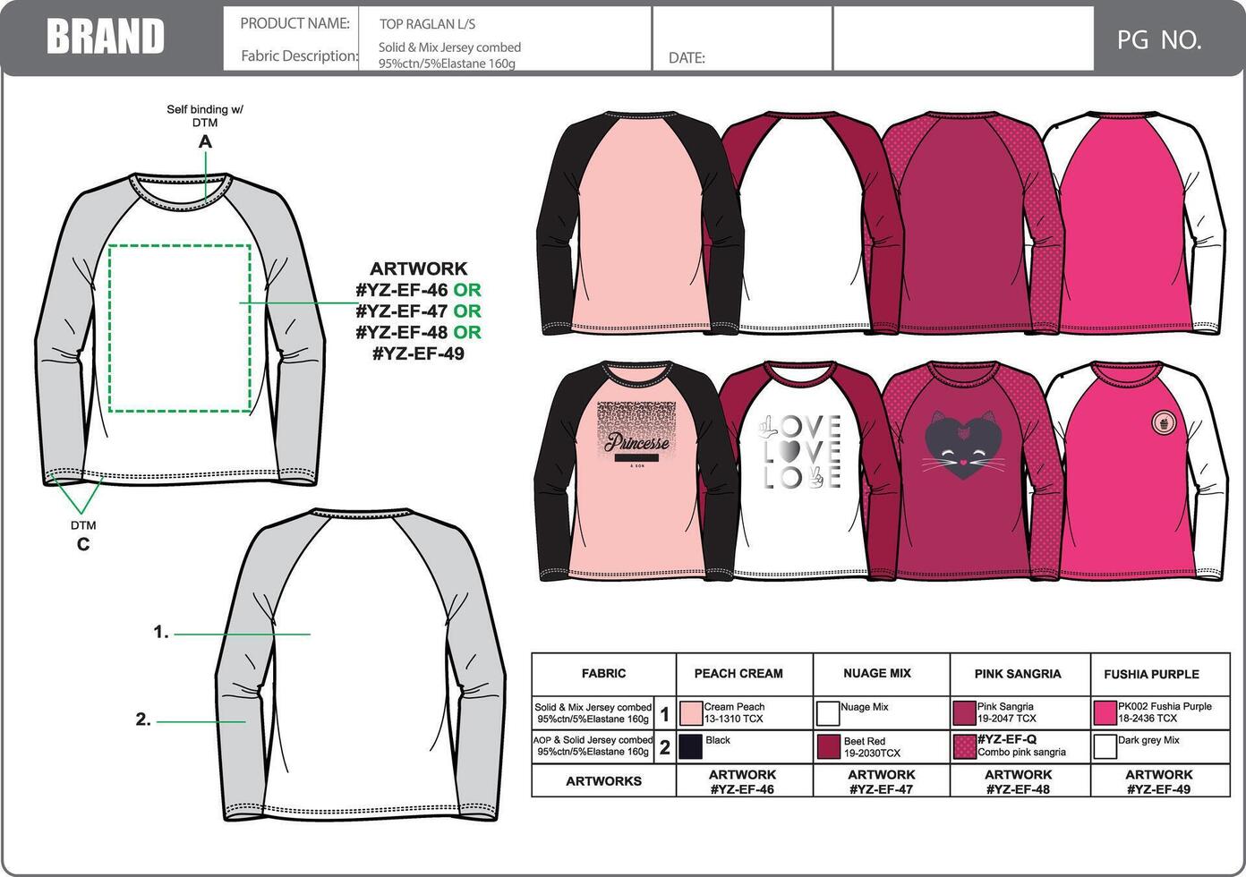 Tech Pack of Girls Long sleeve t-shirt with front frint vector