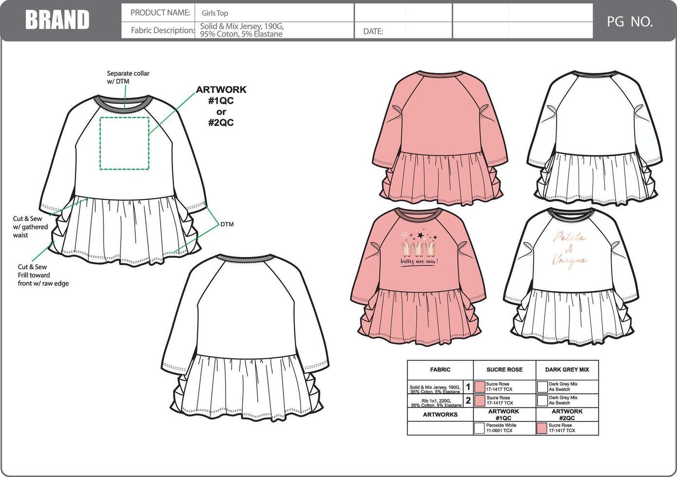 Tech Pack of Baby Girls Top Dress vector