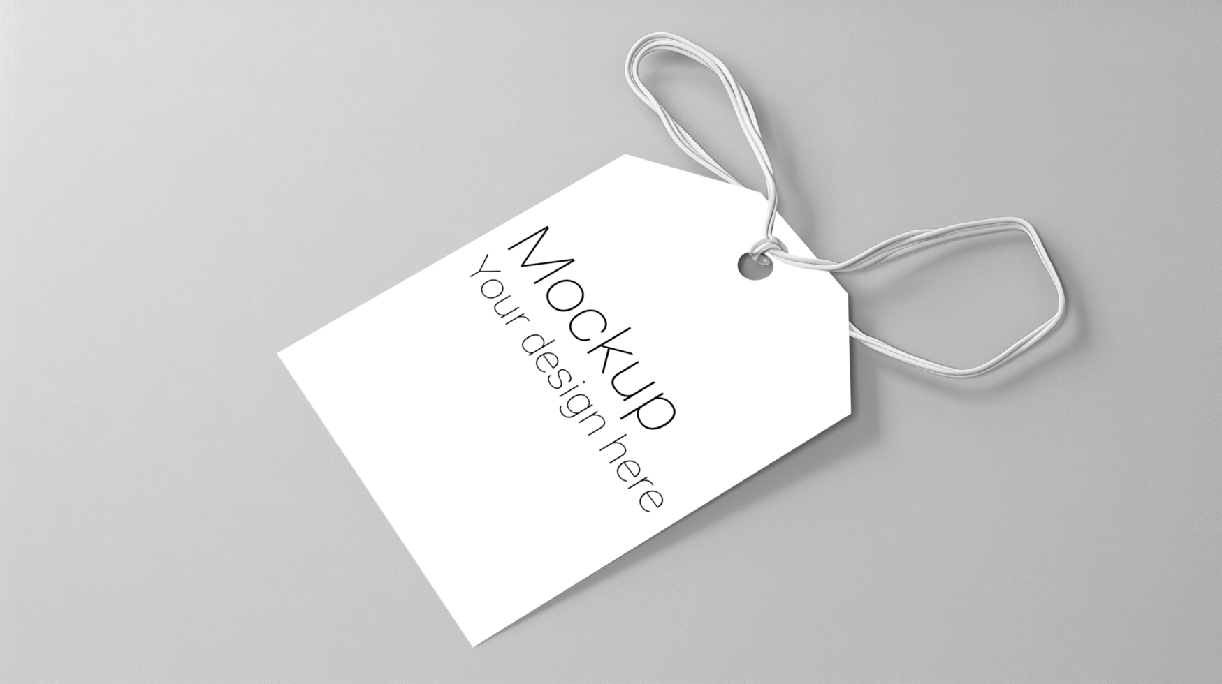 Mockup of label tag with rope on gray background psd