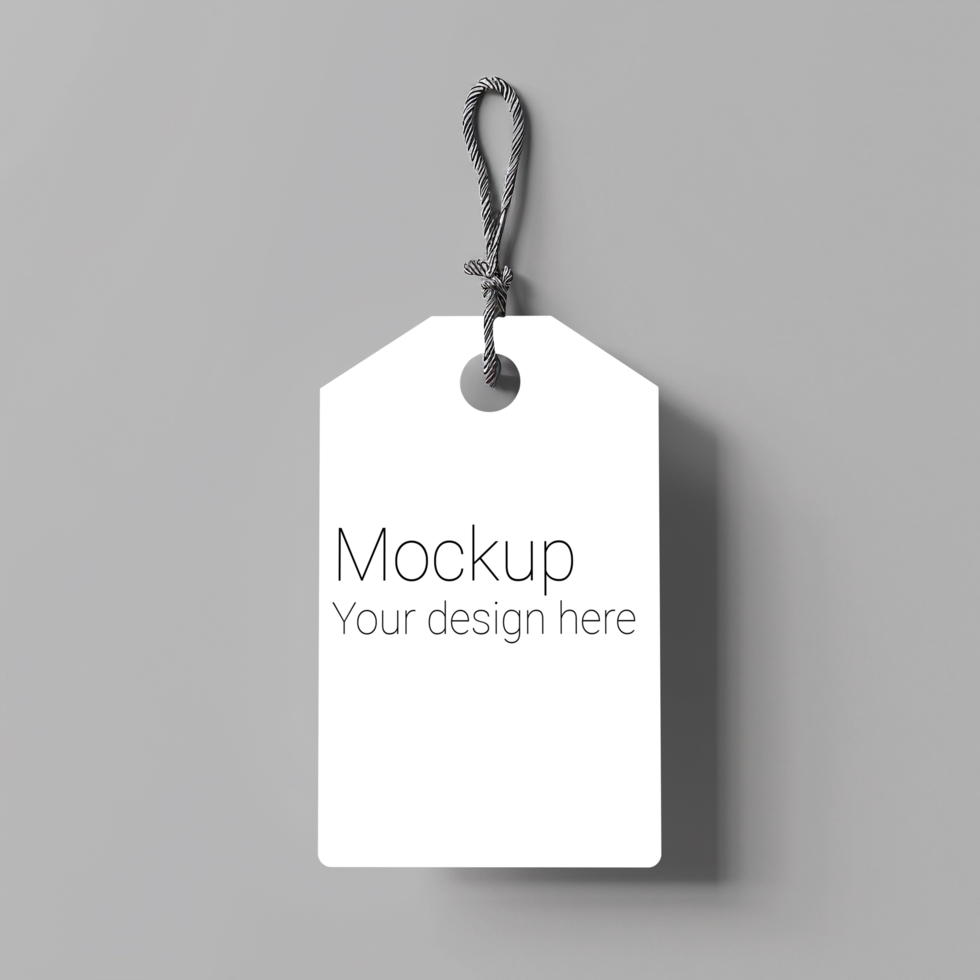 Mockup of label tag with rope on gray background psd