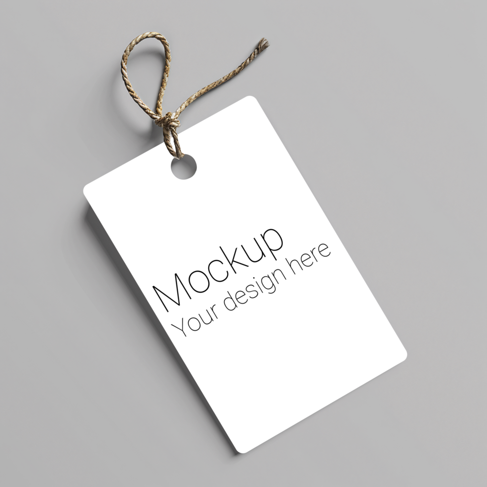 Mockup of label tag with rope on gray background psd