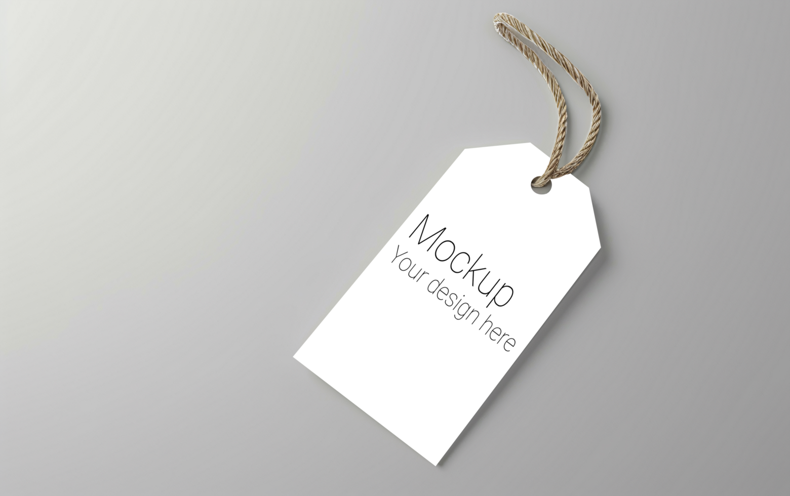 Mockup of label tag with rope on gray background psd