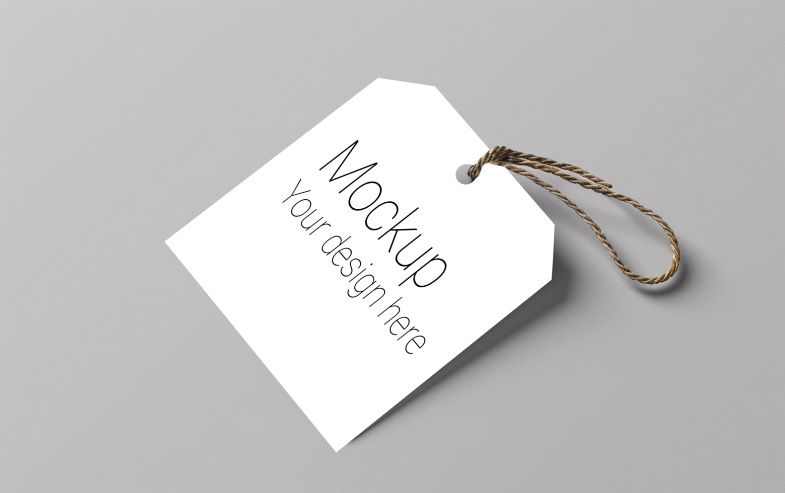 Mockup of label tag with rope on gray background psd