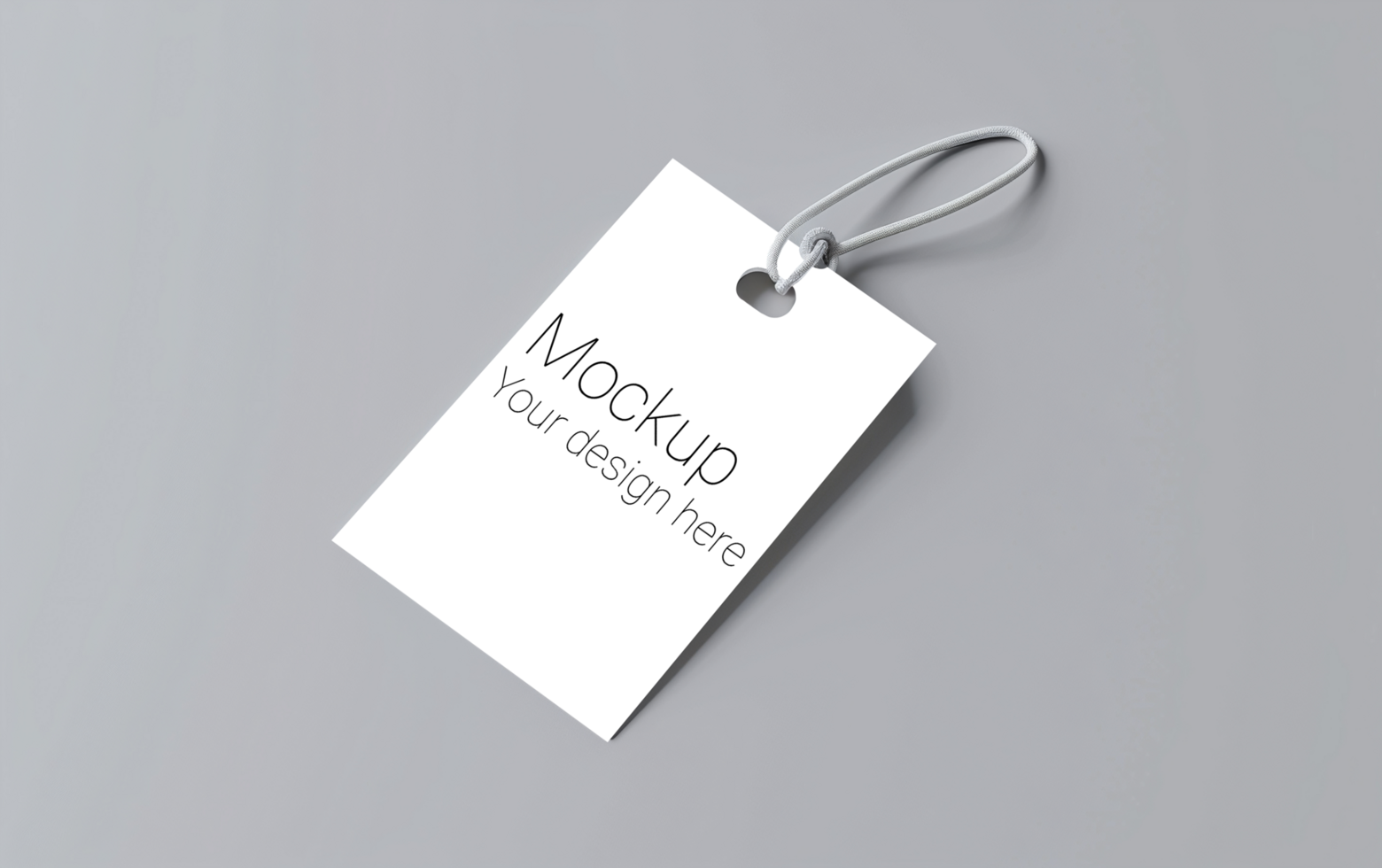 Mockup of label tag with rope on gray background psd