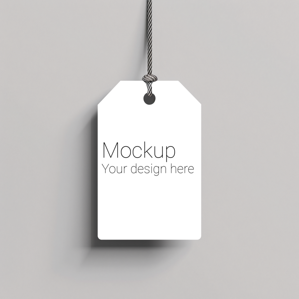 Mockup of label tag with rope on gray background psd