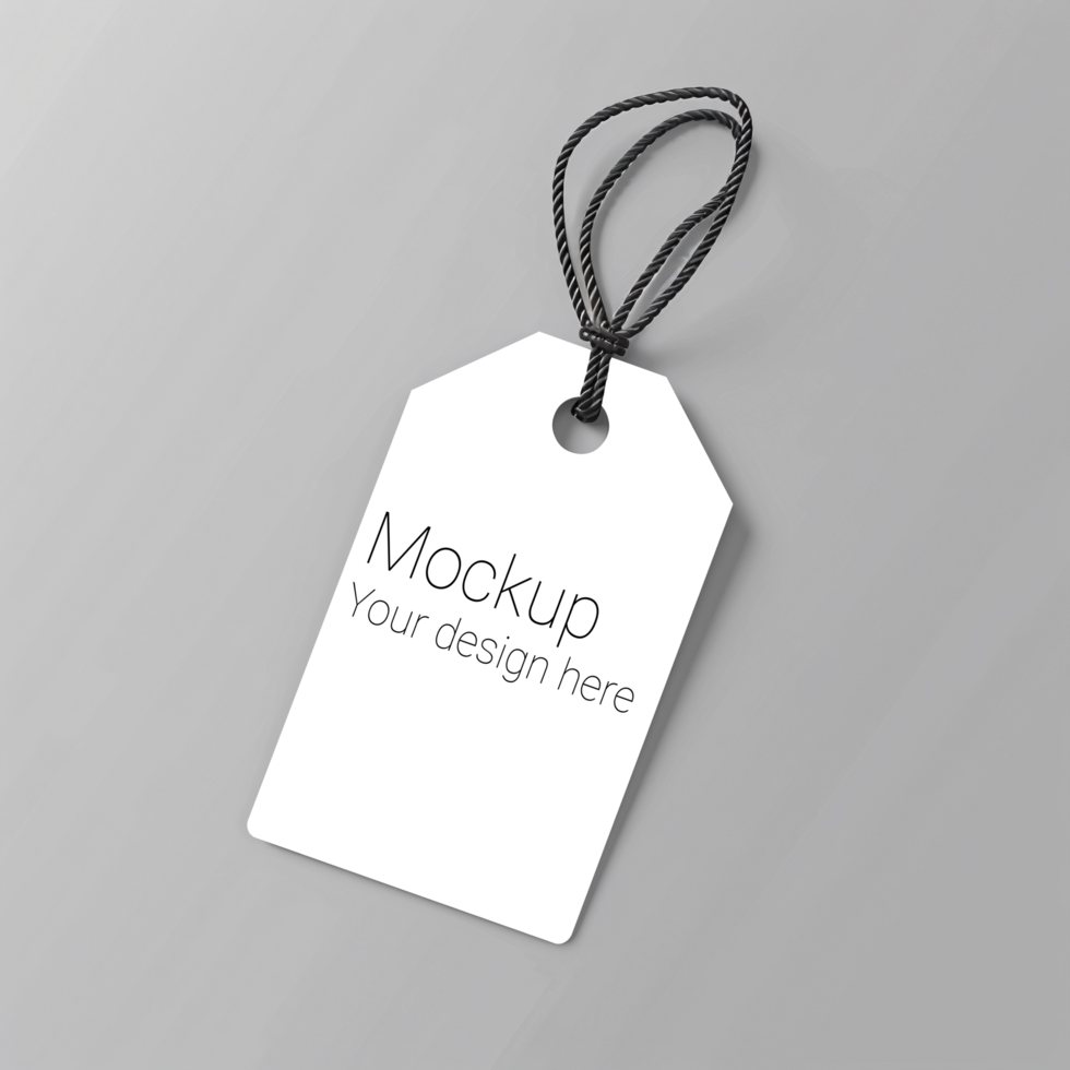 Mockup of label tag with rope on gray background psd