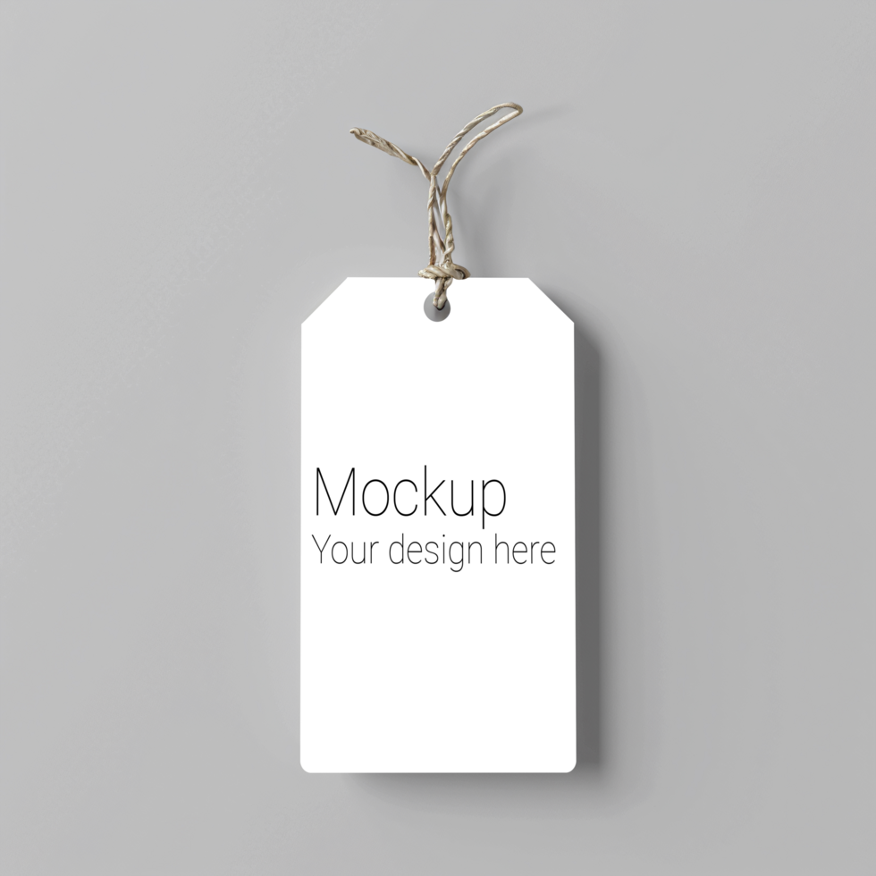 Mockup of label tag with rope on gray background psd
