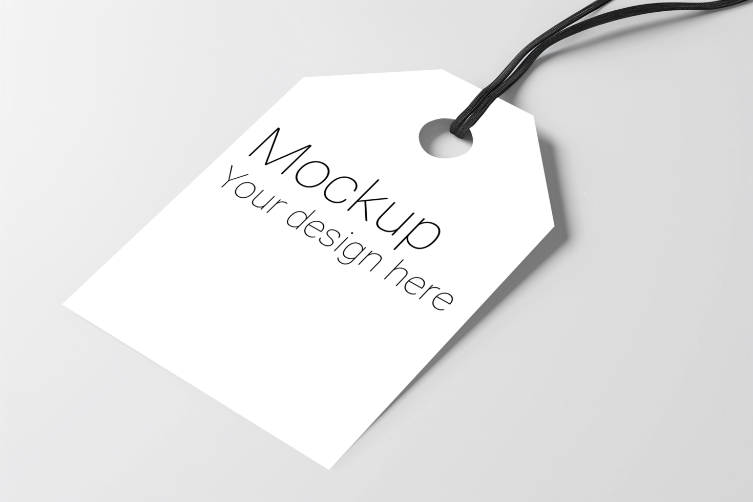 Mockup of label tag with rope on gray background psd