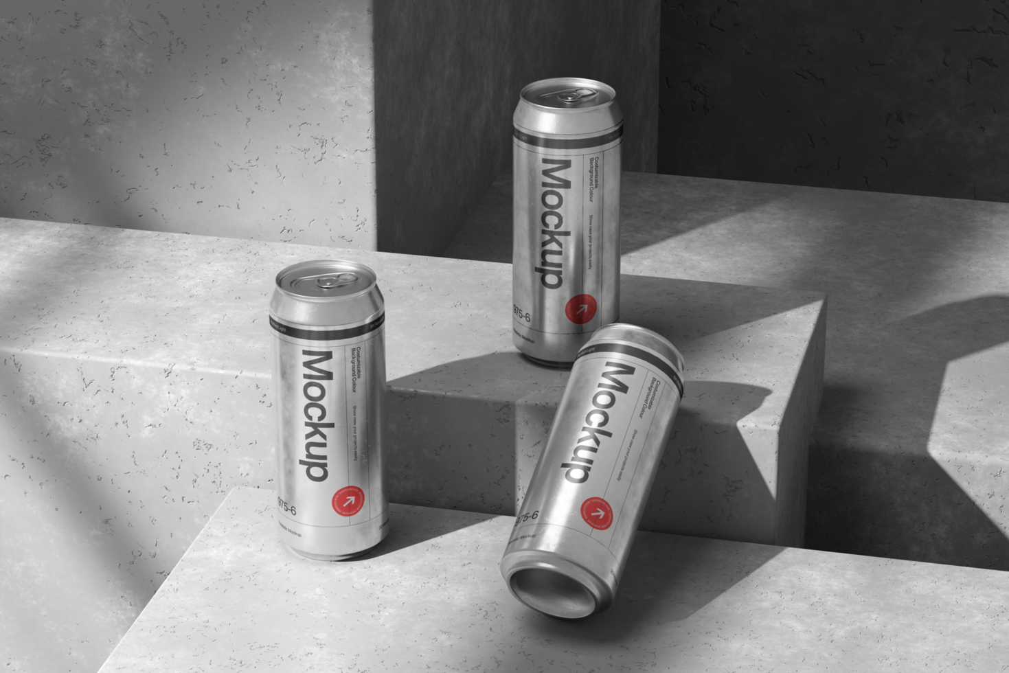 Modern Metallic Can Mockup Template on the Plaster with Shadow psd
