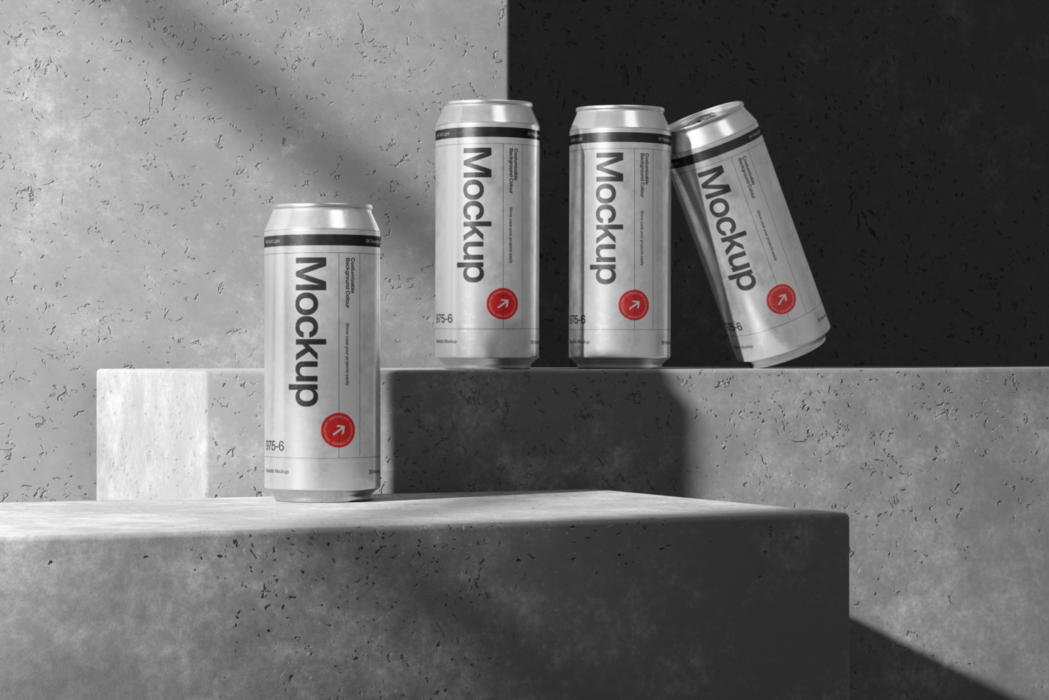 beverage mockup template on the stairs with realistic shadows psd