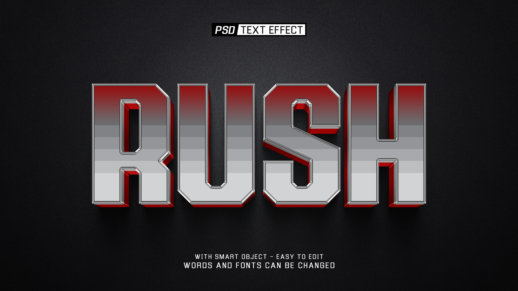 rush 3d text effect psd