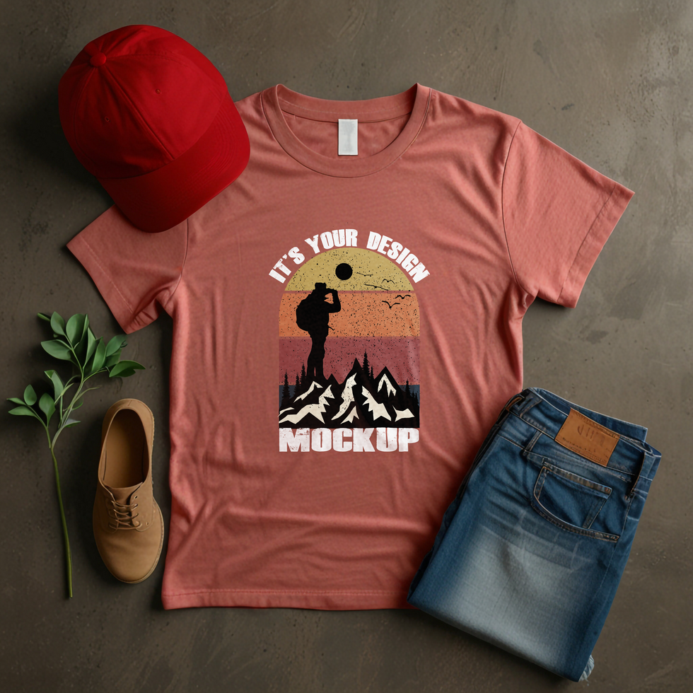 Salmon tshirt mockup with clothing background psd
