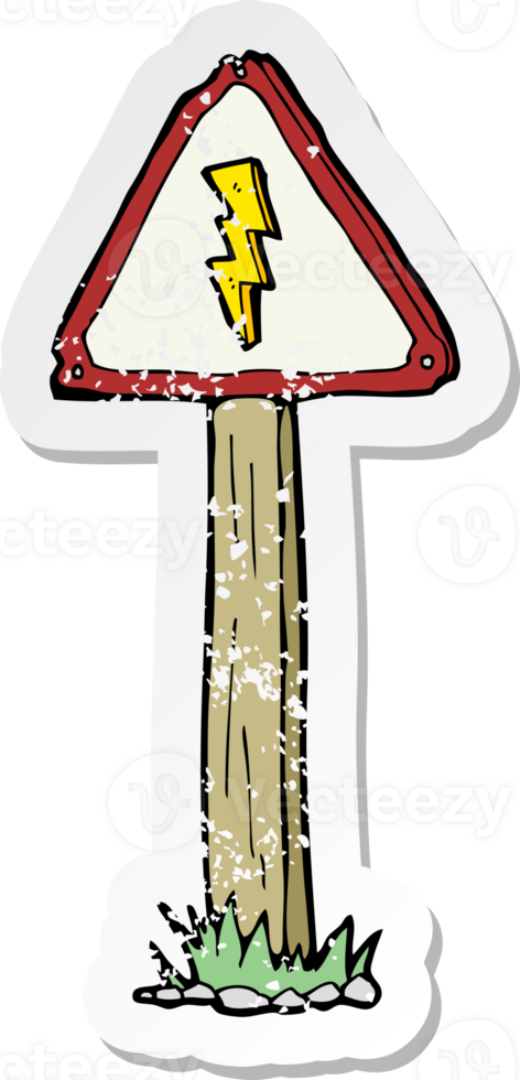 retro distressed sticker of a cartoon electrical warning sign drawing png