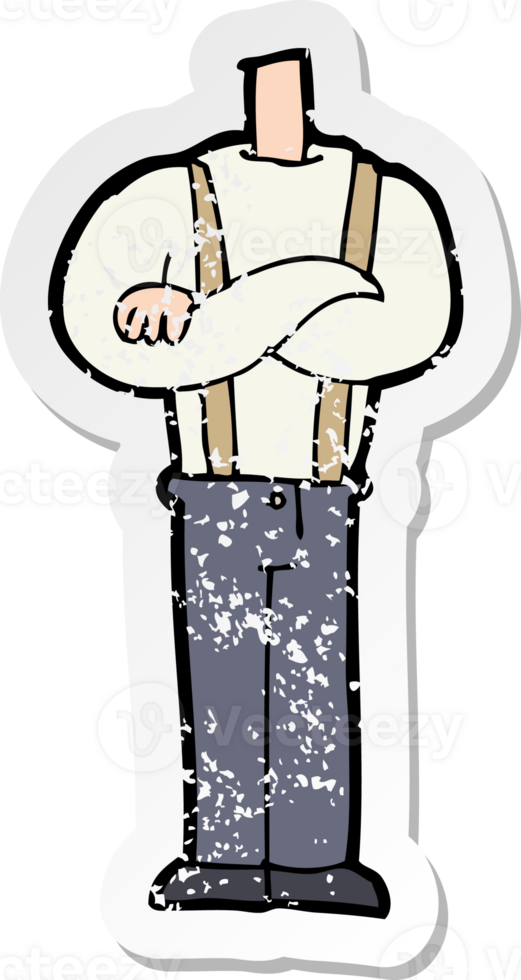 retro distressed sticker of a cartoon body with folded arms drawing png