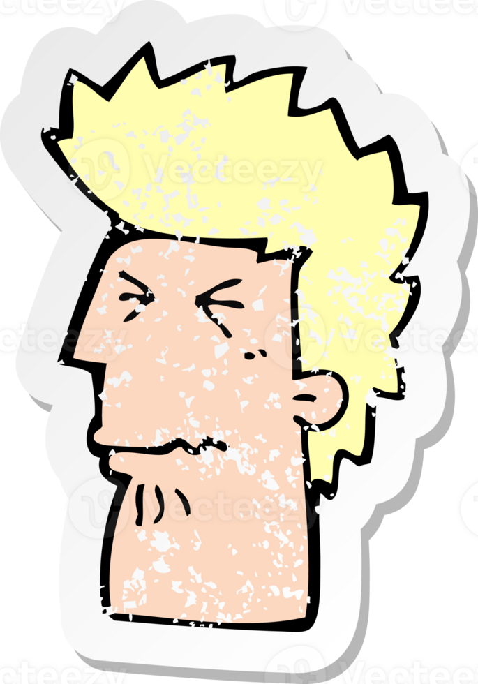 retro distressed sticker of a cartoon unhappy man drawing png