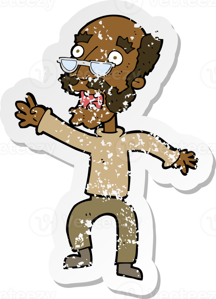retro distressed sticker of a cartoon frightened old man drawing png