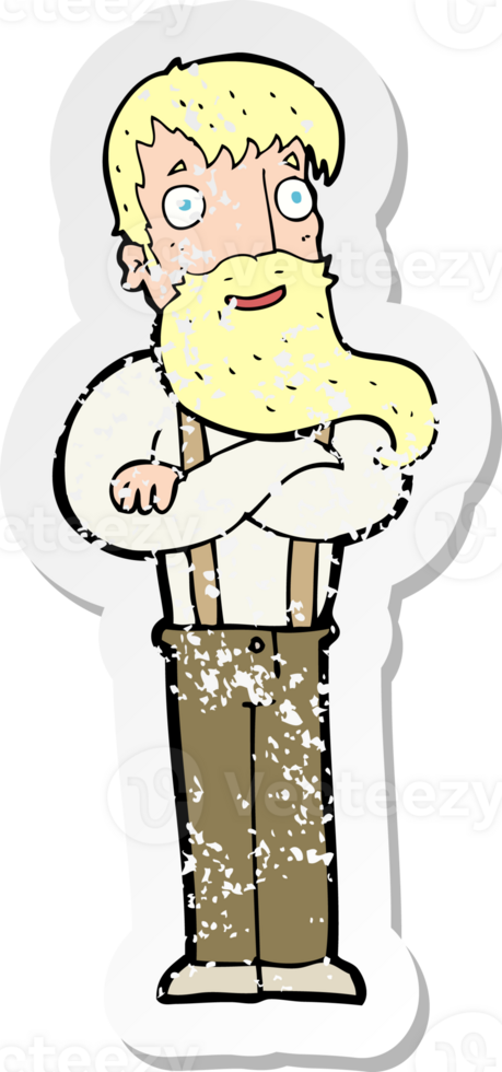 retro distressed sticker of a cartoon bearded hipster man drawing png