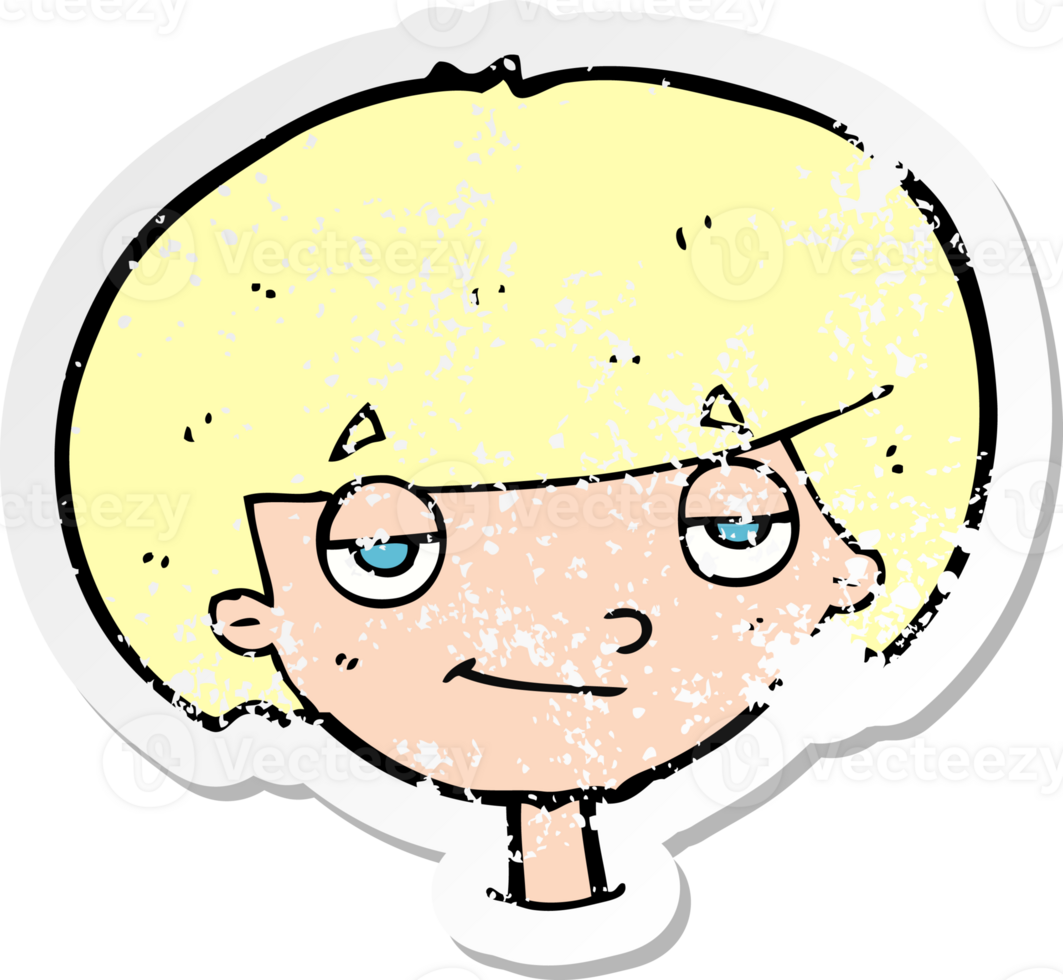 retro distressed sticker of a cartoon smug looking boy drawing png