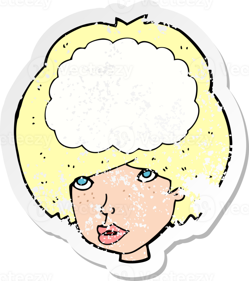retro distressed sticker of a cartoon empty headed woman drawing png