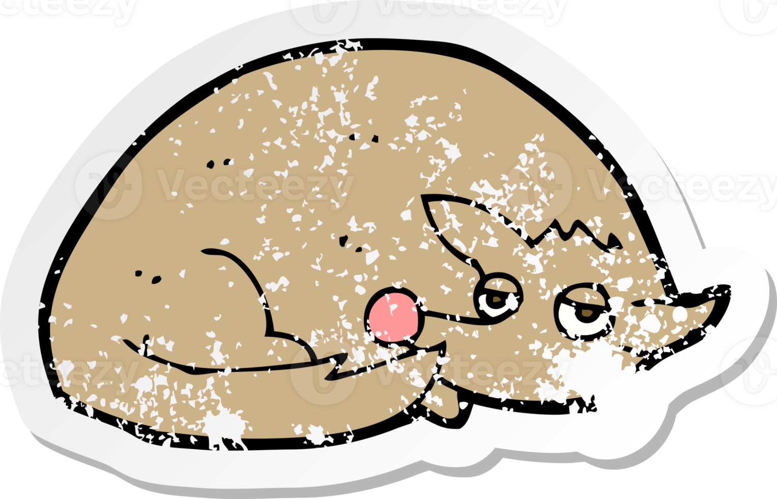 retro distressed sticker of a cartoon curled up dog drawing png
