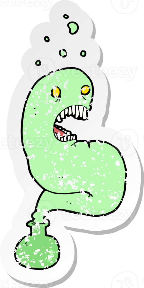 retro distressed sticker of a cartoon halloween ghost in bottle drawing png
