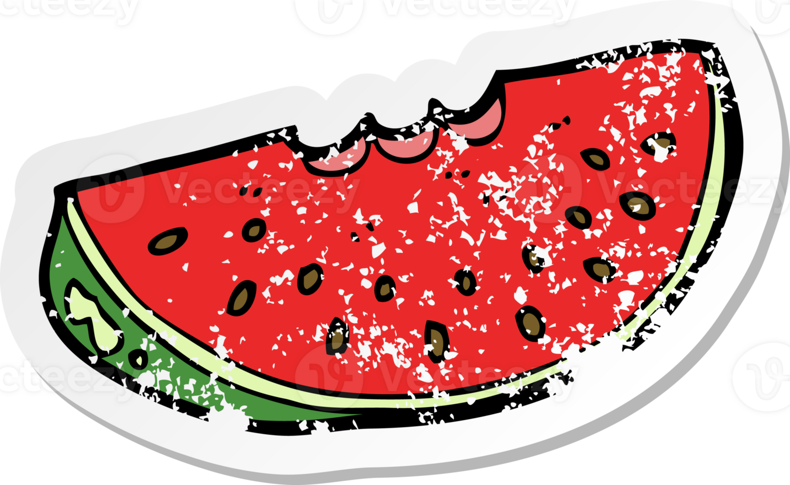 retro distressed sticker of a cartoon watermelon slice drawing png