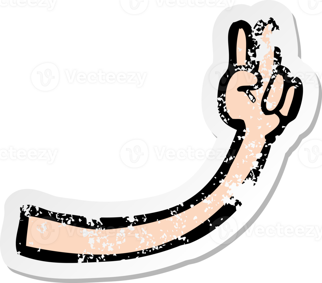 retro distressed sticker of a cartoon arm drawing png