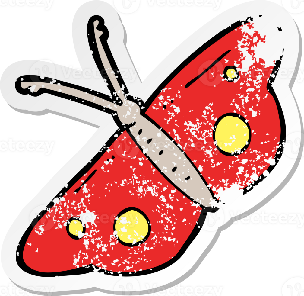 retro distressed sticker of a cartoon butterfly symbol drawing png