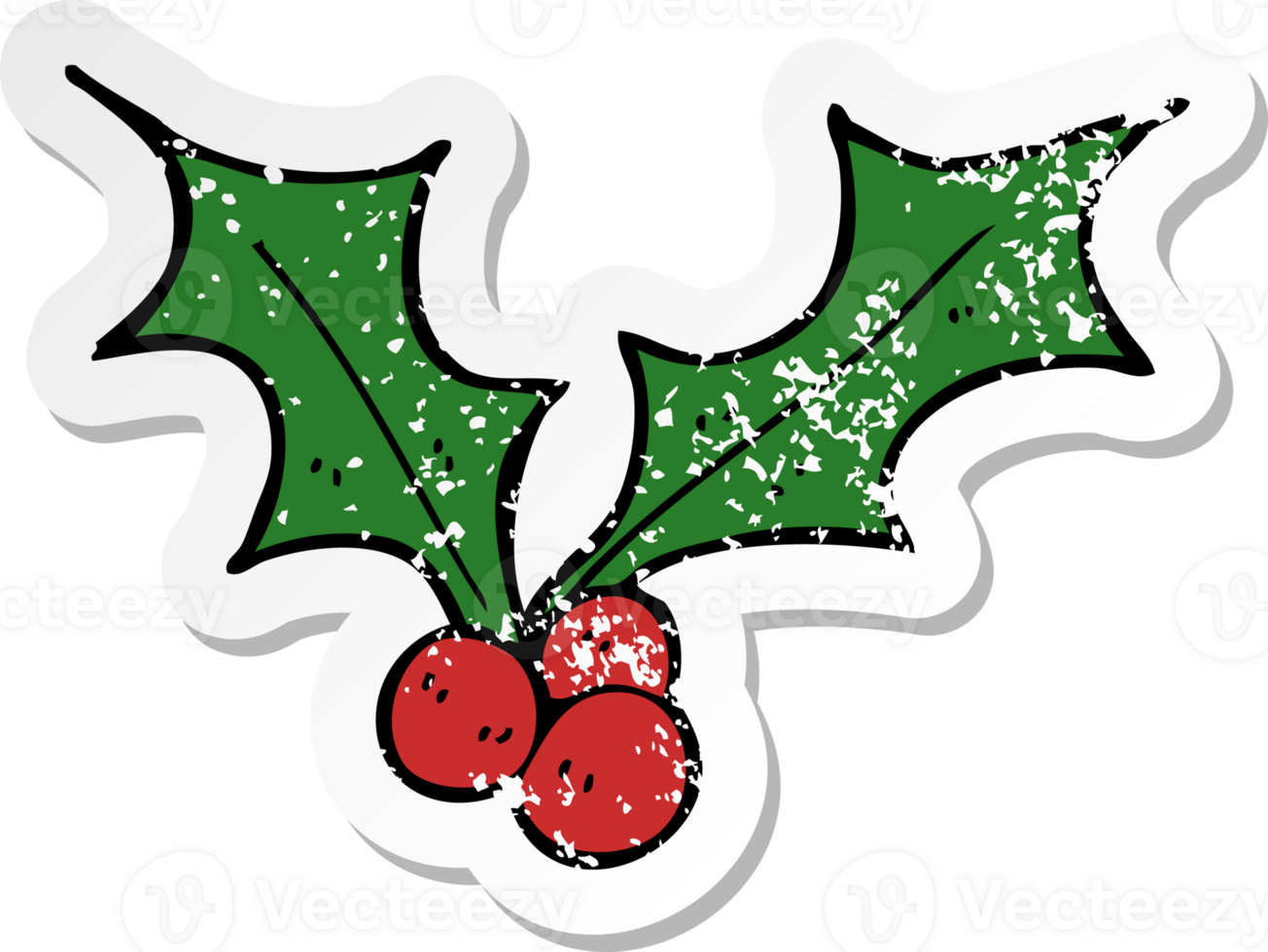 retro distressed sticker of a cartoon christmas holly drawing png