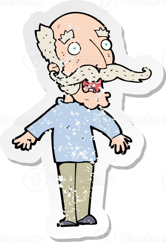 retro distressed sticker of a cartoon old man gasping in surprise drawing png