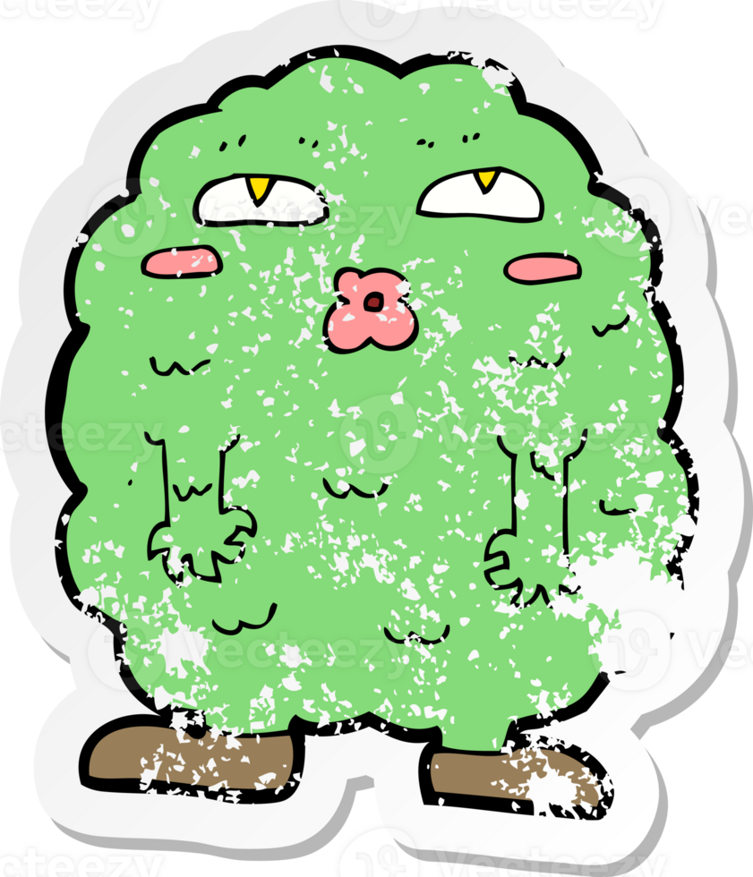 retro distressed sticker of a funny cartoon monster drawing png