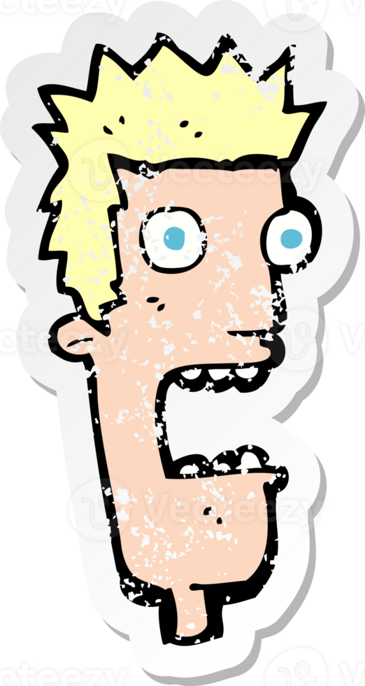 retro distressed sticker of a cartoon shocked mans face drawing png
