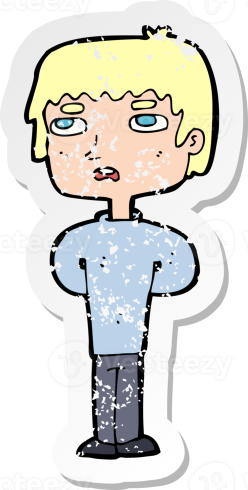 retro distressed sticker of a cartoon unhappy man drawing png