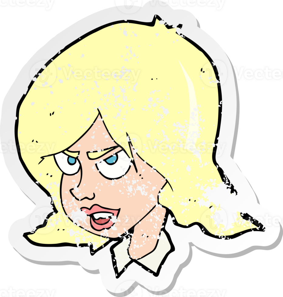 retro distressed sticker of a cartoon annoyed woman drawing png