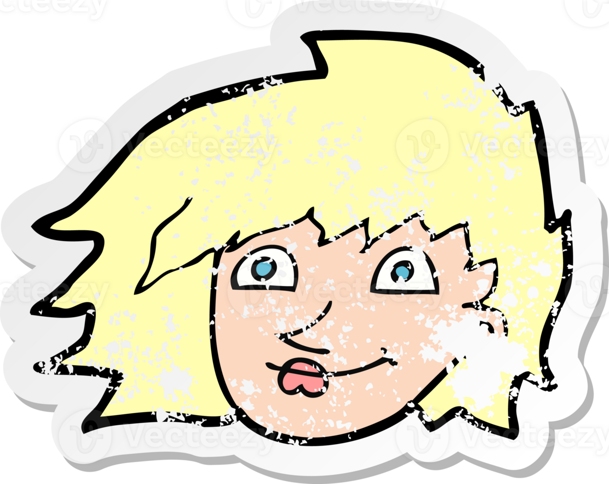 retro distressed sticker of a cartoon female face drawing png