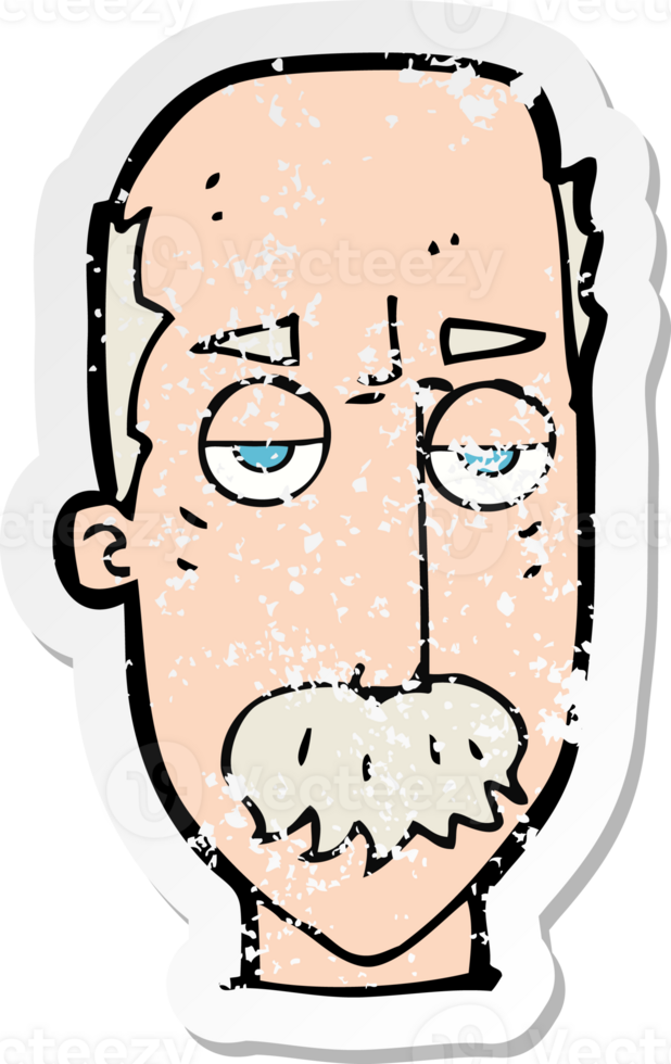 retro distressed sticker of a cartoon bored old man drawing png