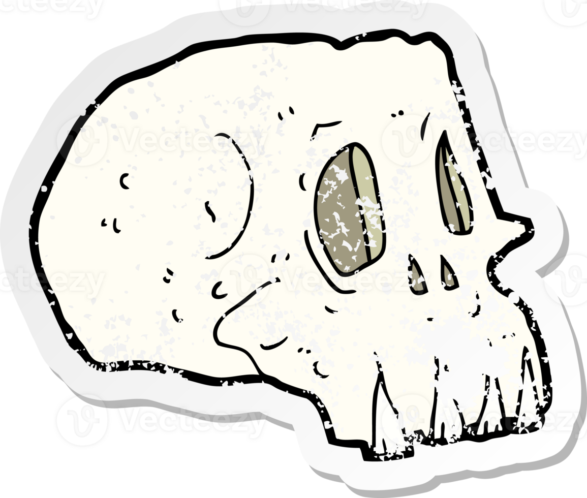 retro distressed sticker of a cartoon spooky skull drawing png