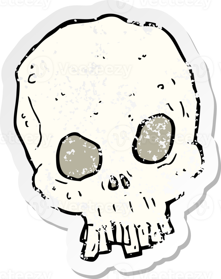 retro distressed sticker of a cartoon spooky skull drawing png