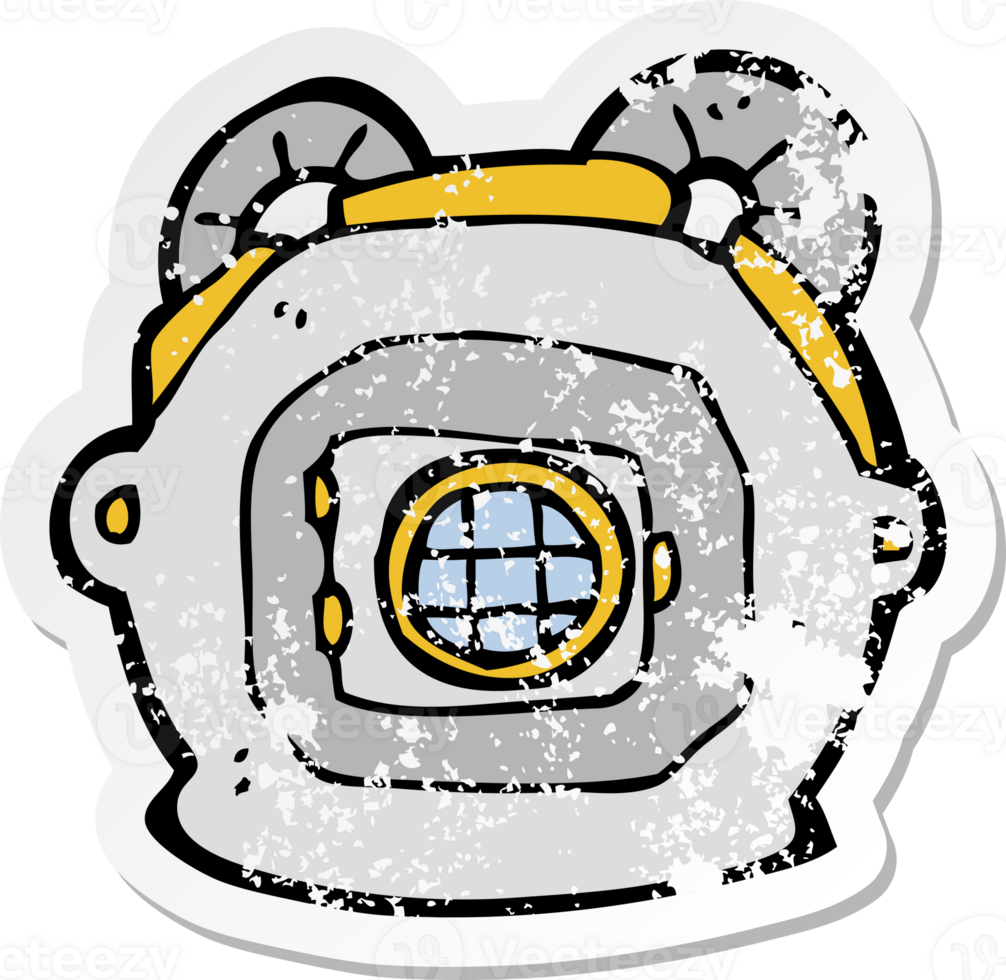 retro distressed sticker of a cartoon old deep sea diver helmet drawing png