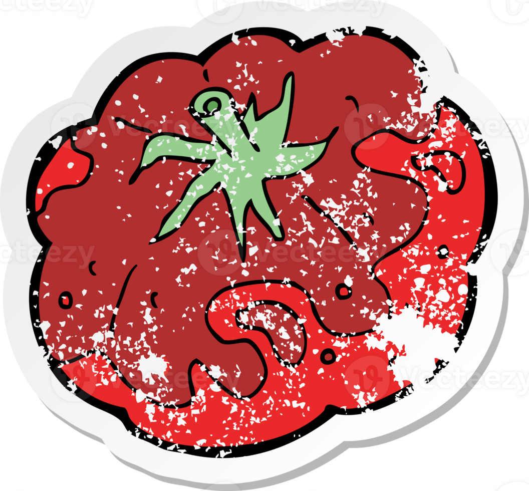 retro distressed sticker of a cartoon tomato drawing png