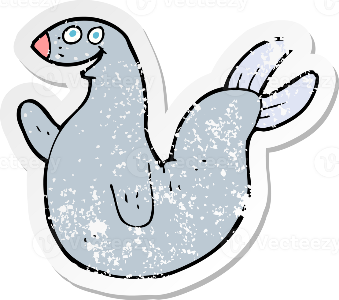 retro distressed sticker of a cartoon happy seal drawing png