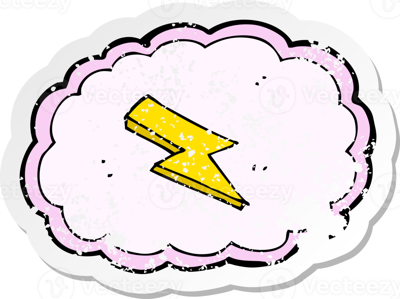 retro distressed sticker of a cartoon cloud and lightning bolt symbol drawing png