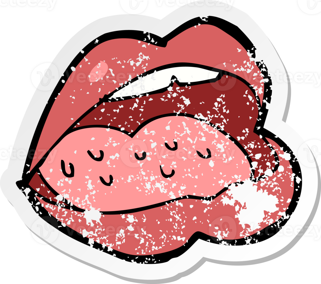 retro distressed sticker of a cartoon open mouth drawing png