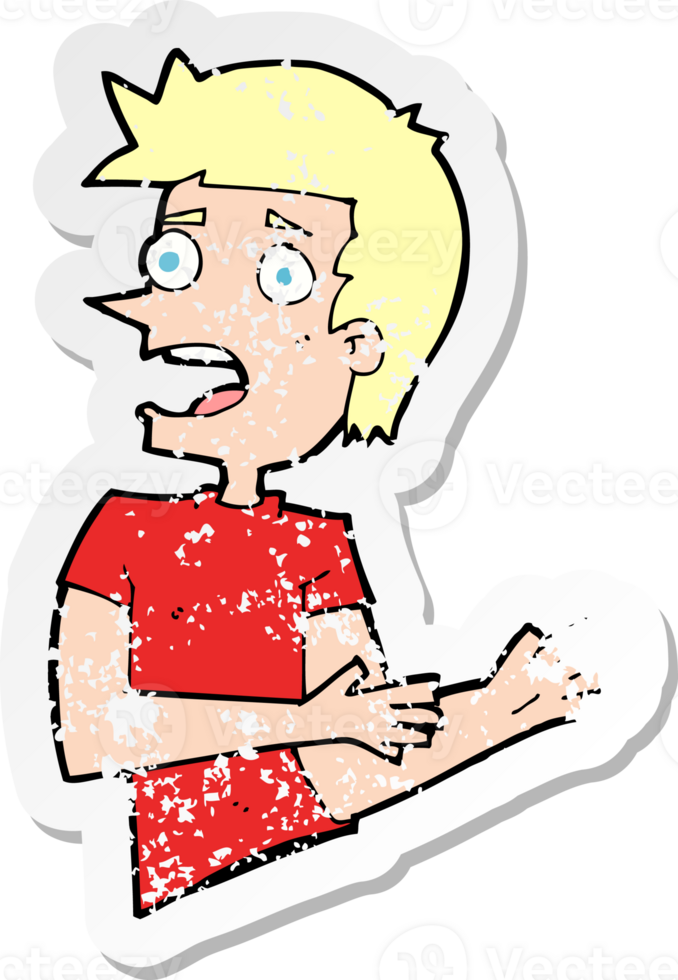 retro distressed sticker of a cartoon stressed man drawing png
