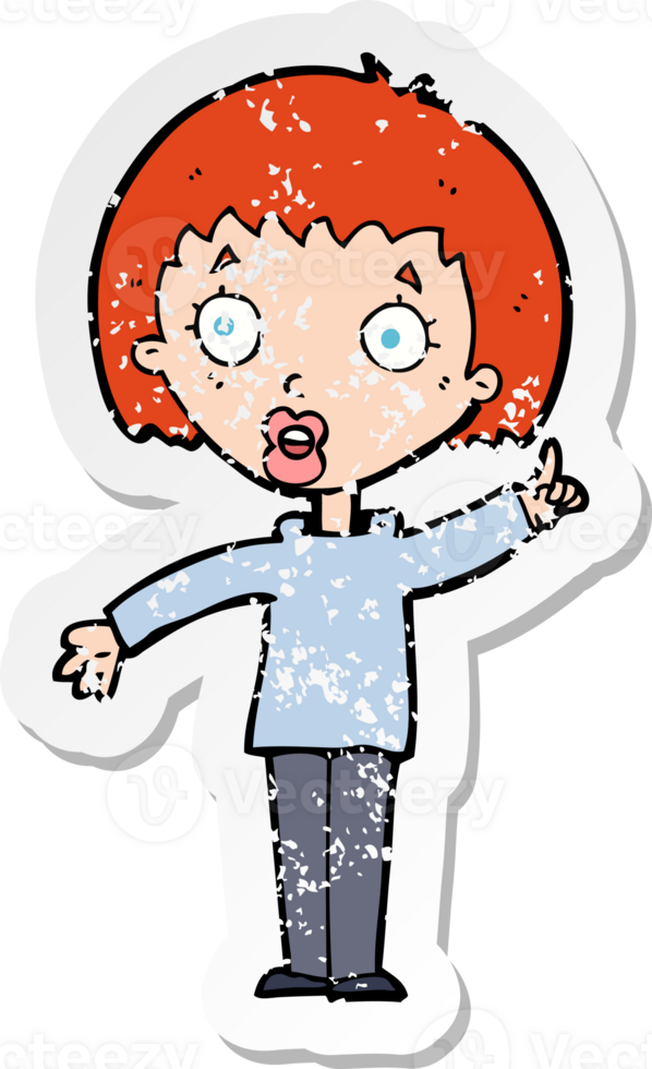 retro distressed sticker of a cartoon woman explaining her point drawing png