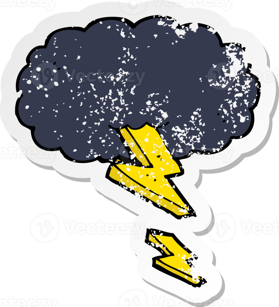 retro distressed sticker of a cartoon thundercloud drawing png