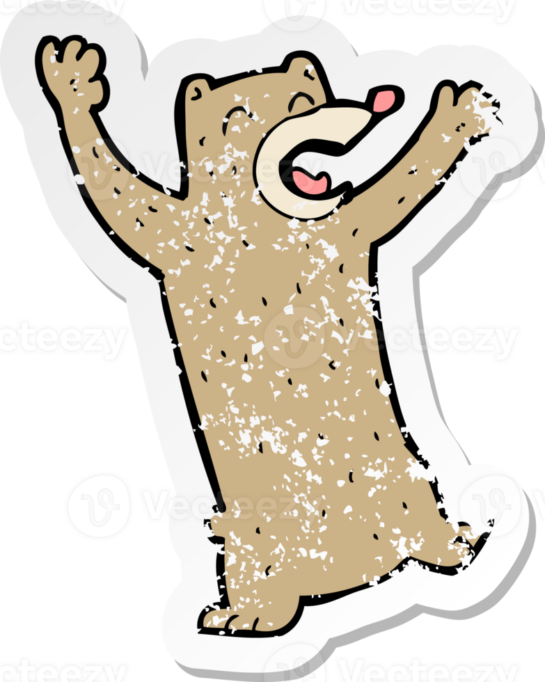retro distressed sticker of a cartoon bear drawing png