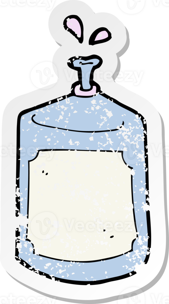 retro distressed sticker of a cartoon squirting bottle drawing png