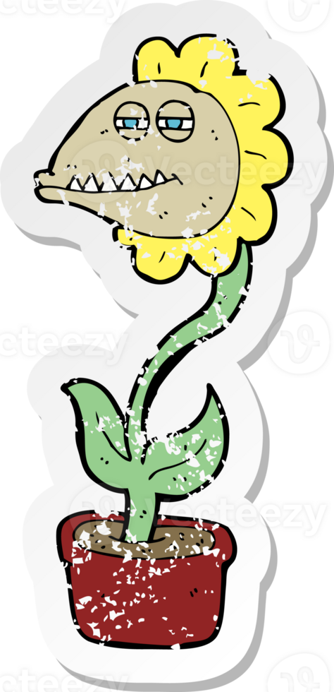 retro distressed sticker of a cartoon monster flower drawing png