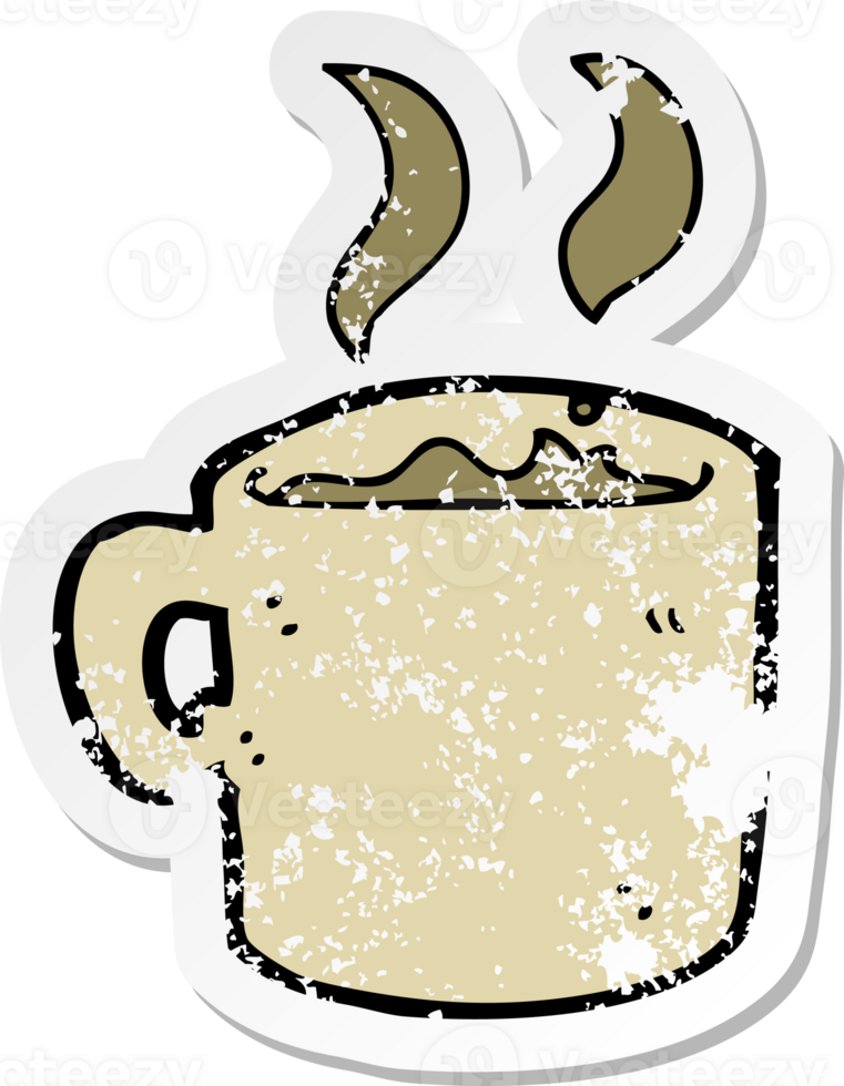retro distressed sticker of a cartoon mug of coffee drawing png